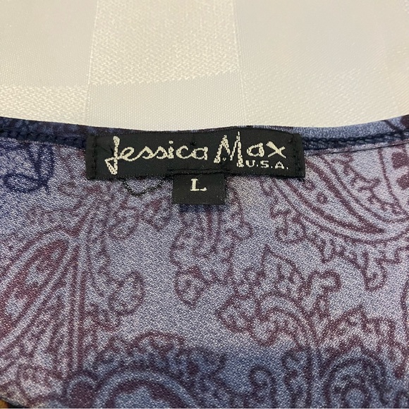 Jessica Max Long Sleeve Round Neck Blue & Purple Print Blouse, L - Picture 4 of 11